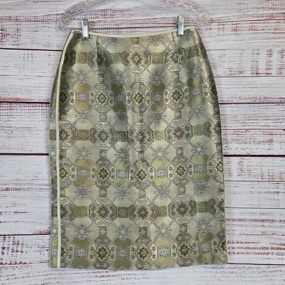 Carlisle Dresses & Skirts - Vintage Carlisle Silk Jaquard Skirt 6 Gold Metallic Color Glam Lux Quiet Money